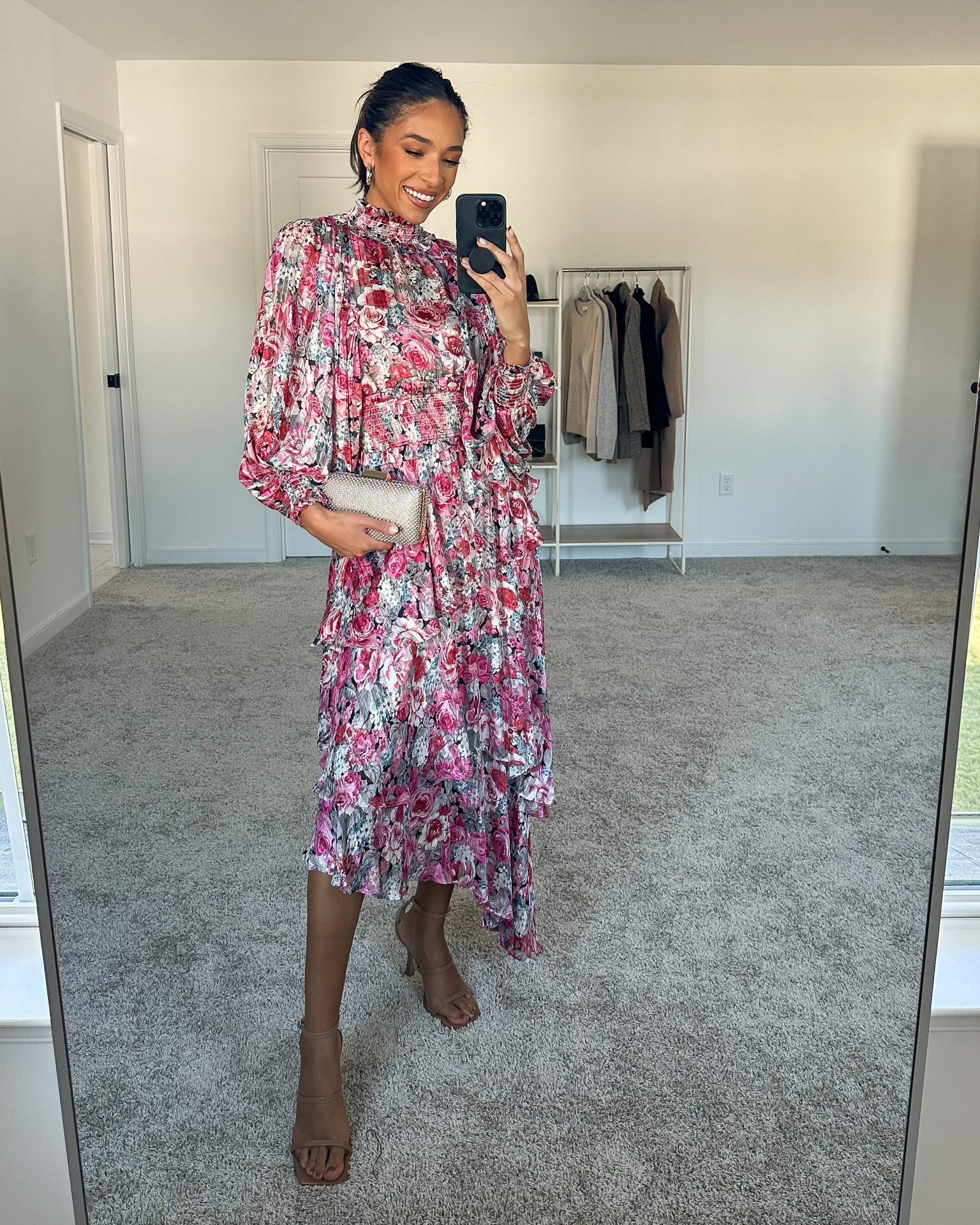 floral midi dress for a cocktail attire fall wedding 