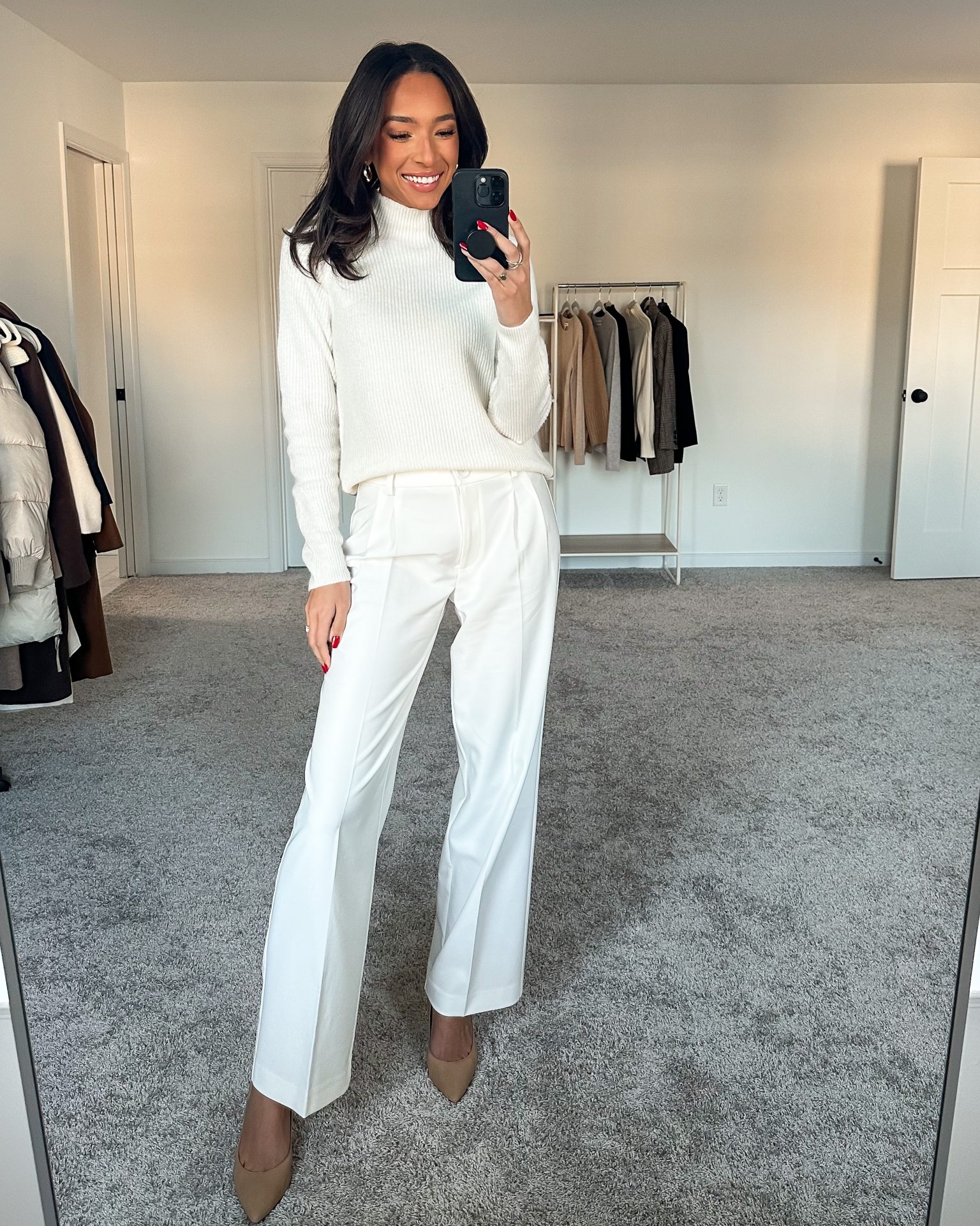 Winter White Work Outfit - Nena Evans