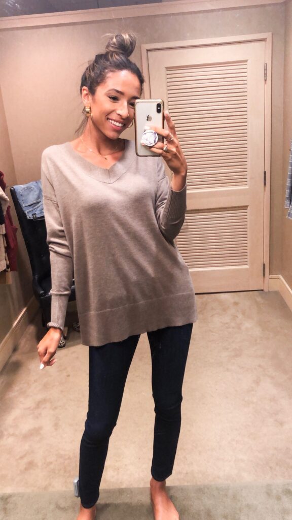 brown v neck sweater